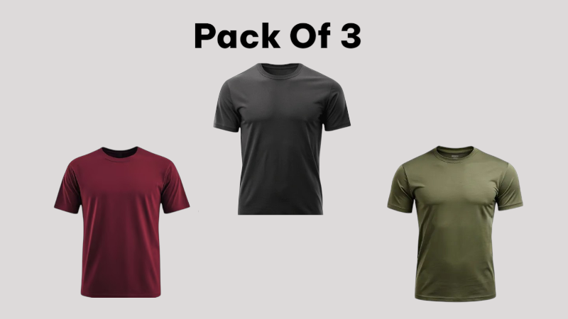 Pack of 3 T-Shirt ( Mehroon - C. Green - Black )